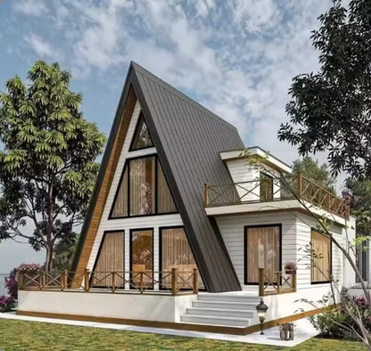 Customized Prefab Triangle House 20Ft 40Ft Portable Steel Frame Home with Sandwich Panel for Outdoor Camping Shelter