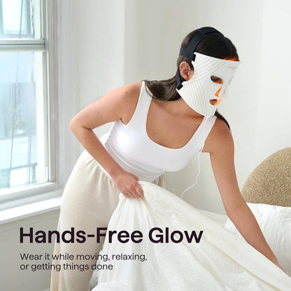 Red Light Therapy Mask for Face, Glow Time LED Face Mask Light Therapy for Anti-Fine Line, Acne, Skin Rejuvenation with Red, Near-Infrared Light, Blue and Amber Light Therapy (White)