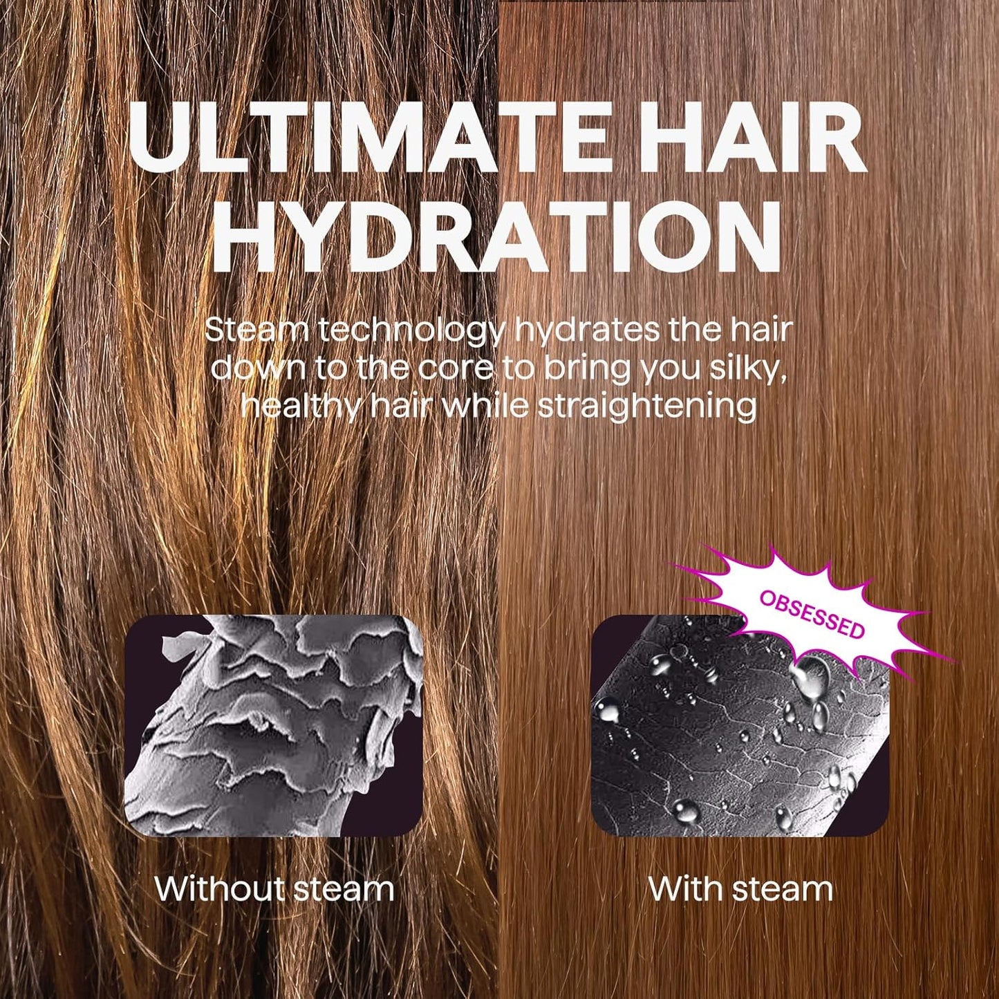 Pro Steam Hair Straightener Brush, Steamline Pro 3-In-1 Straightening Brush for Curly Hair, Fast Salon Results with Less Damage, Anti-Frizz and Hair Nourishment