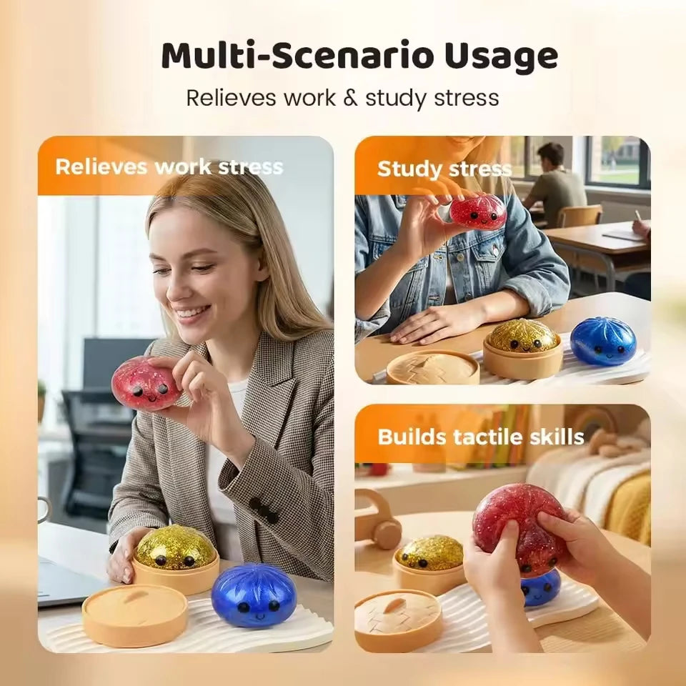 1~3Pcs Dumpling Pressure Squishies Cute Colorful Bun Ball Slow Rising Stress Relief Fidget Toy for Kids Adults Anti-Anxiety Gift