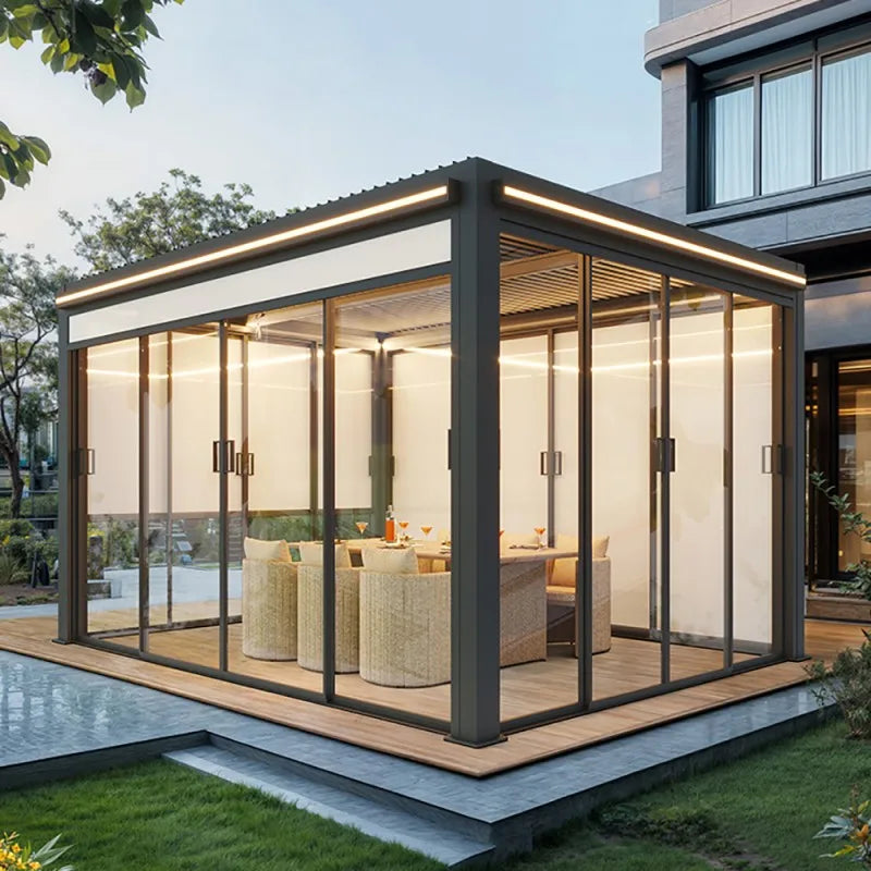 Aluminum Glass Sunroom Structure Outdoor Patio Enclosure Kit Four Season Living Room Extension Tempered Glass Sunroom