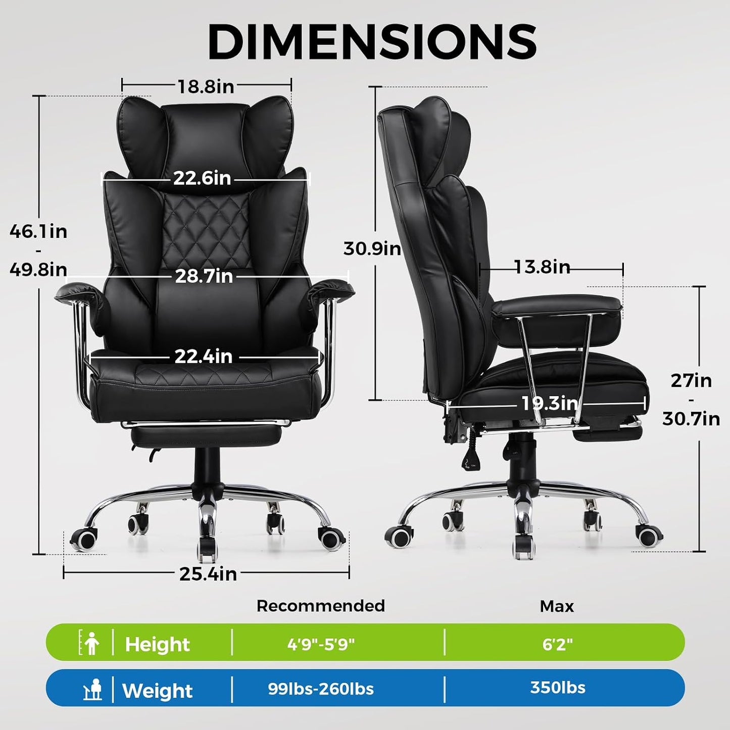 Gaming Chair,Office Chair with Pocket Spring Lumbar Support, Ergonomic Comfortable Wide Office Desk Computer Chair with Outward Fixed Soft Armrests and Footrest (PU Leather, Black)