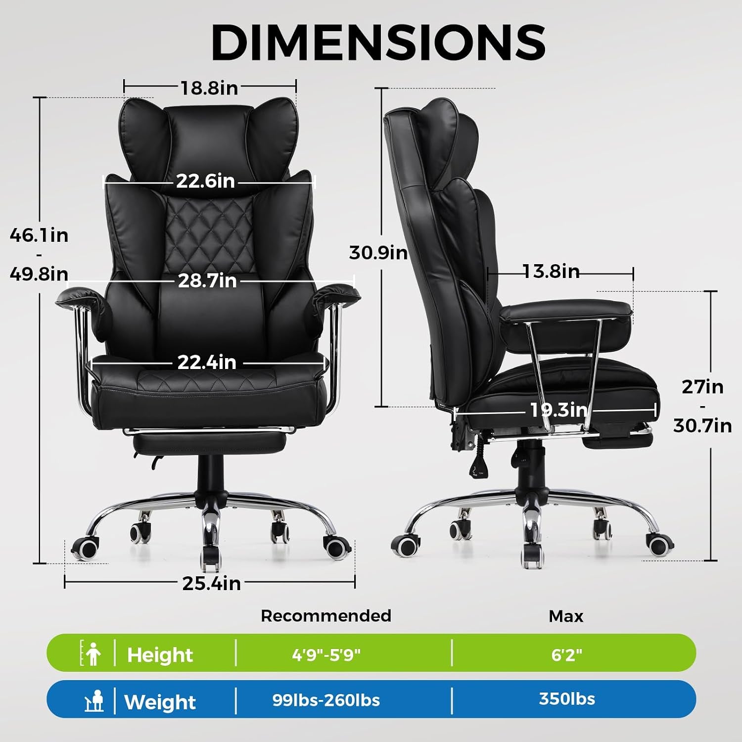 Gaming Chair,Office Chair with Pocket Spring Lumbar Support, Ergonomic Comfortable Wide Office Desk Computer Chair with Outward Fixed Soft Armrests and Footrest (PU Leather, Black)