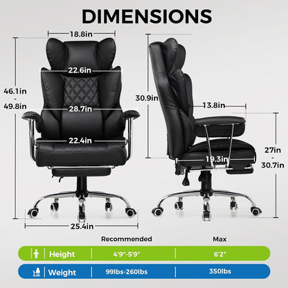Gaming Chair,Office Chair with Pocket Spring Lumbar Support, Ergonomic Comfortable Wide Office Desk Computer Chair with Outward Fixed Soft Armrests and Footrest (PU Leather, Black)