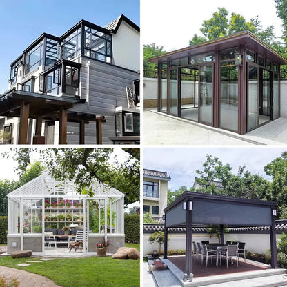 Aluminum Glass Sunroom Structure Outdoor Patio Enclosure Kit Four Season Living Room Extension Tempered Glass Sunroom