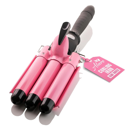 Three Barrel Curling Iron Wand Hair Waver with LCD Temperature Display - 1 Inch Ceramic Tourmaline Triple Barrels, Dual Voltage Crimp