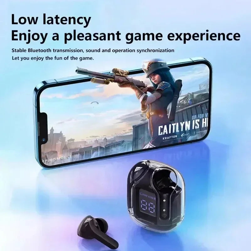 TWS Wireless Bluetooth Earphone Noise Canceling Hifi Stereo Sport Headphones with Digital Display Transparent Charging Case