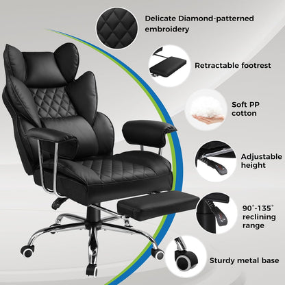 Gaming Chair,Office Chair with Pocket Spring Lumbar Support, Ergonomic Comfortable Wide Office Desk Computer Chair with Outward Fixed Soft Armrests and Footrest (PU Leather, Black)