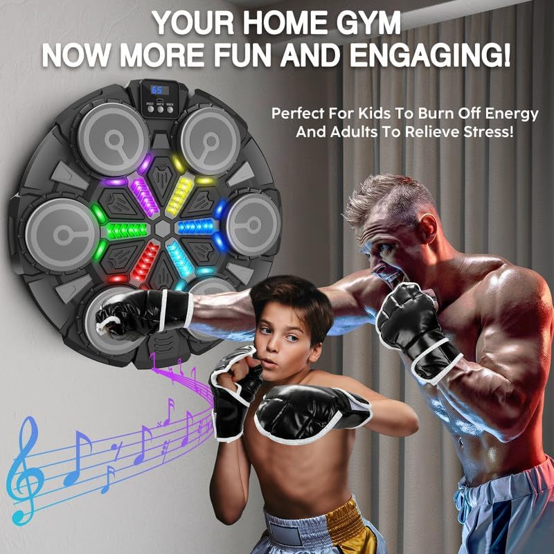 Music Boxing Machine Sport Toys for Kids and Adults,Wall Mounted Bluetooth Smart Punching Target,Training Pad Toy with Boxing Glove,Ideas Toys for Boys Girls Kids 3 4 5 6 7 8 9 10 11 12+ Years Old