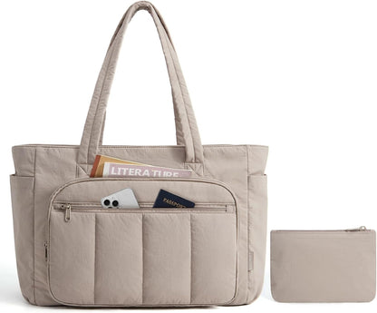 Tote Bag for Women, 2 Set Tote Bag with Zipper, Quilted Nurse Handbags for Work Travel College | 20L Capacity