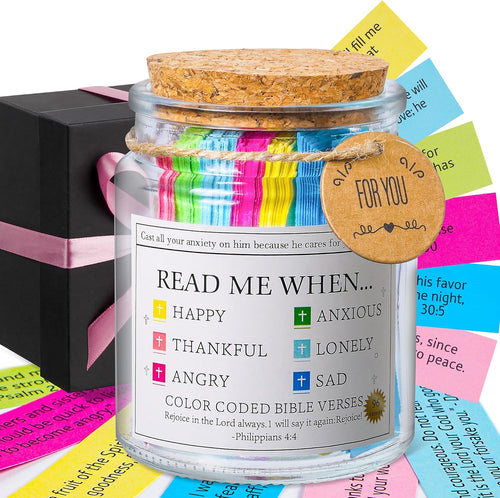 Bible Verse Jar, Read Me When Bible Verses Jar for Daily Encouragement - Christian Gifts for Women, Mothers Day Gift for Mom, Birthday Gifts, Graduation Gift, Prayer Cards with a 48-Inch Ribbon Bow
