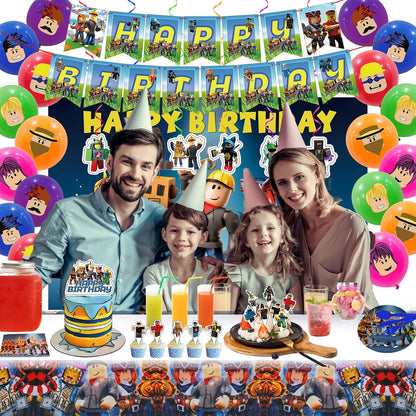 Birthday Party Decorations - Theme Children'S Party Supplies Included Happy Birthday Banner, Backdrop, Hanging Swirls, Tablecloth, Cupcake Cake Toppers, Plates, Tableware, Napkins, Balloons