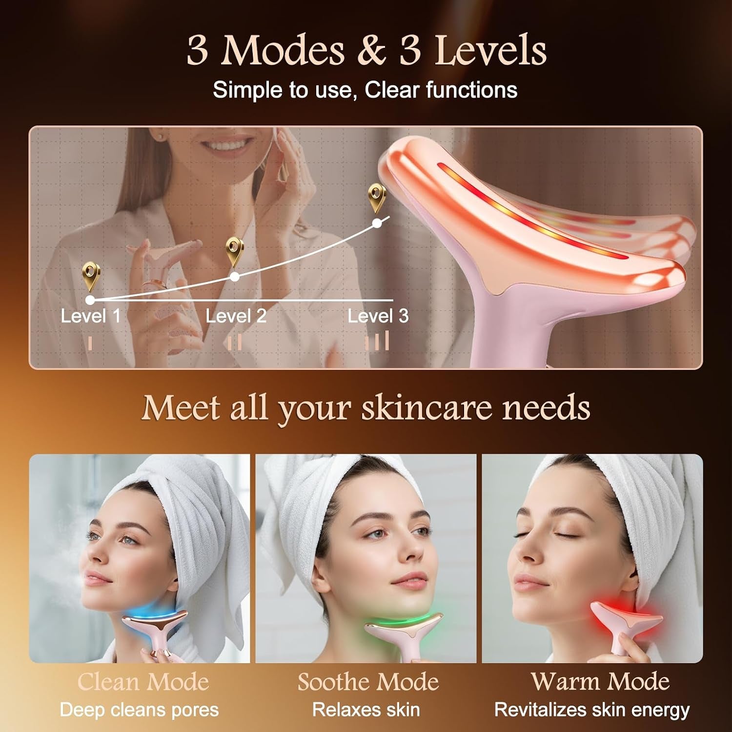 Facial Massager, 7 Color Face and Neck Massager for Skin Care, Portable Beauty Skin Care Tools, Pink