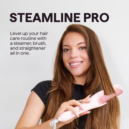 Pro Steam Hair Straightener Brush, Steamline Pro 3-In-1 Straightening Brush for Curly Hair, Fast Salon Results with Less Damage, Anti-Frizz and Hair Nourishment