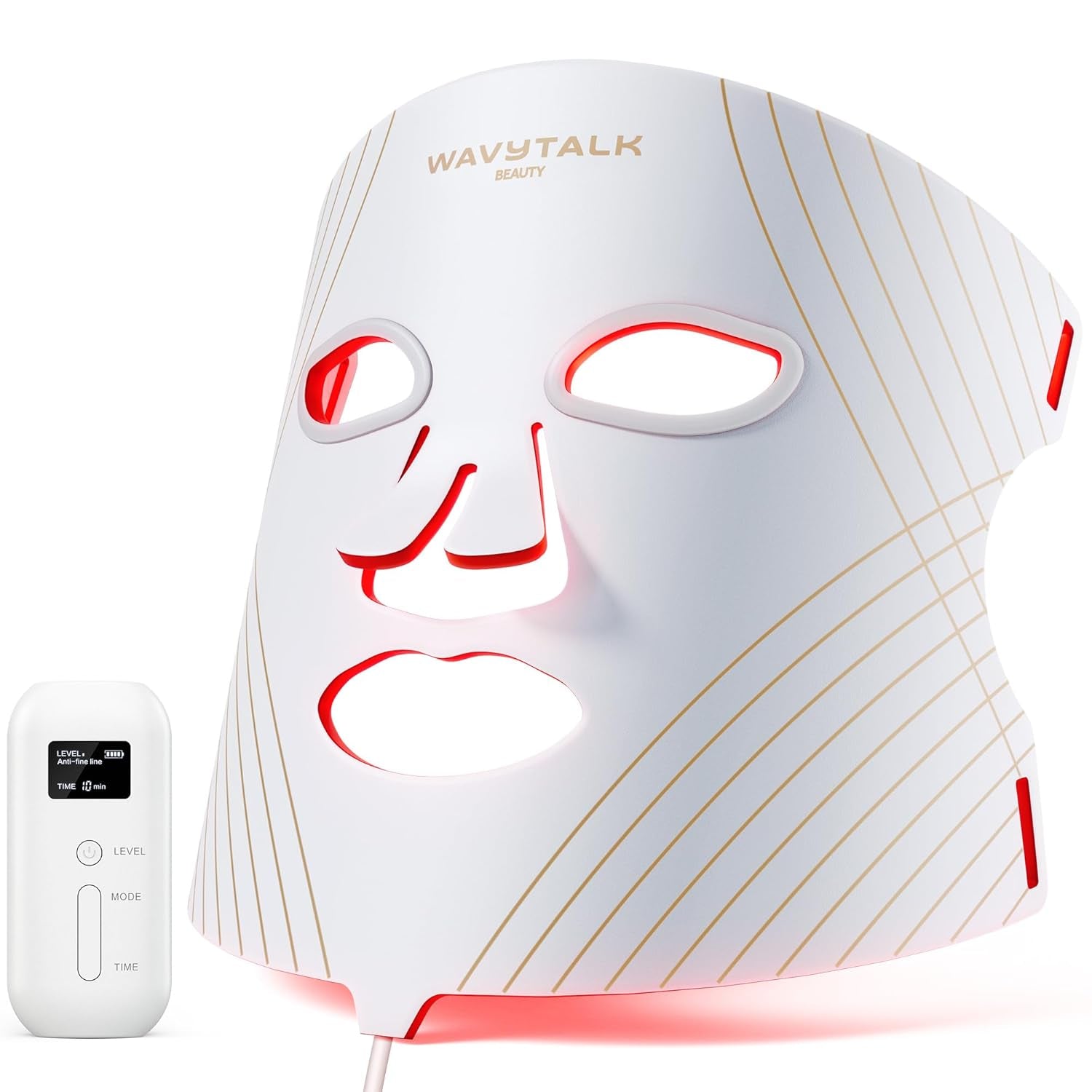 Red Light Therapy Mask for Face, Glow Time LED Face Mask Light Therapy for Anti-Fine Line, Acne, Skin Rejuvenation with Red, Near-Infrared Light, Blue and Amber Light Therapy (White)