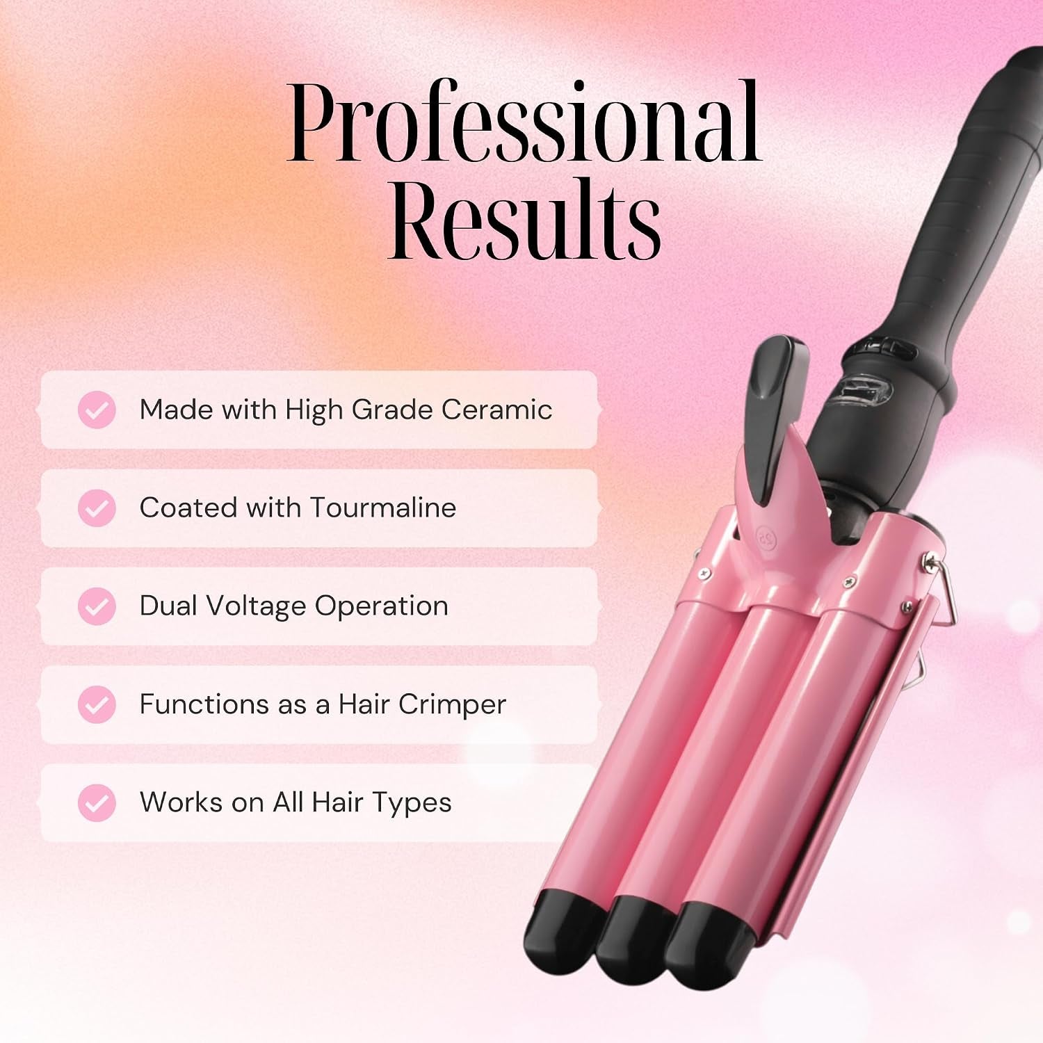 Three Barrel Curling Iron Wand Hair Waver with LCD Temperature Display - 1 Inch Ceramic Tourmaline Triple Barrels, Dual Voltage Crimp