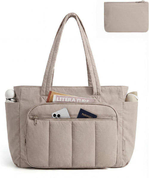 Tote Bag for Women, 2 Set Tote Bag with Zipper, Quilted Nurse Handbags for Work Travel College | 20L Capacity