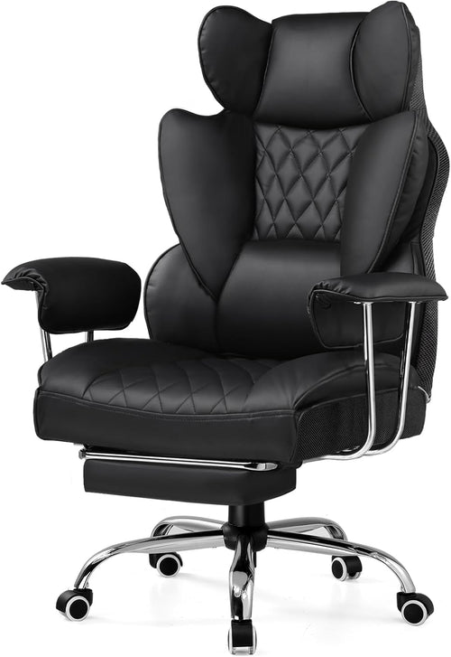 Gaming Chair,Office Chair with Pocket Spring Lumbar Support, Ergonomic Comfortable Wide Office Desk Computer Chair with Outward Fixed Soft Armrests and Footrest (PU Leather, Black)