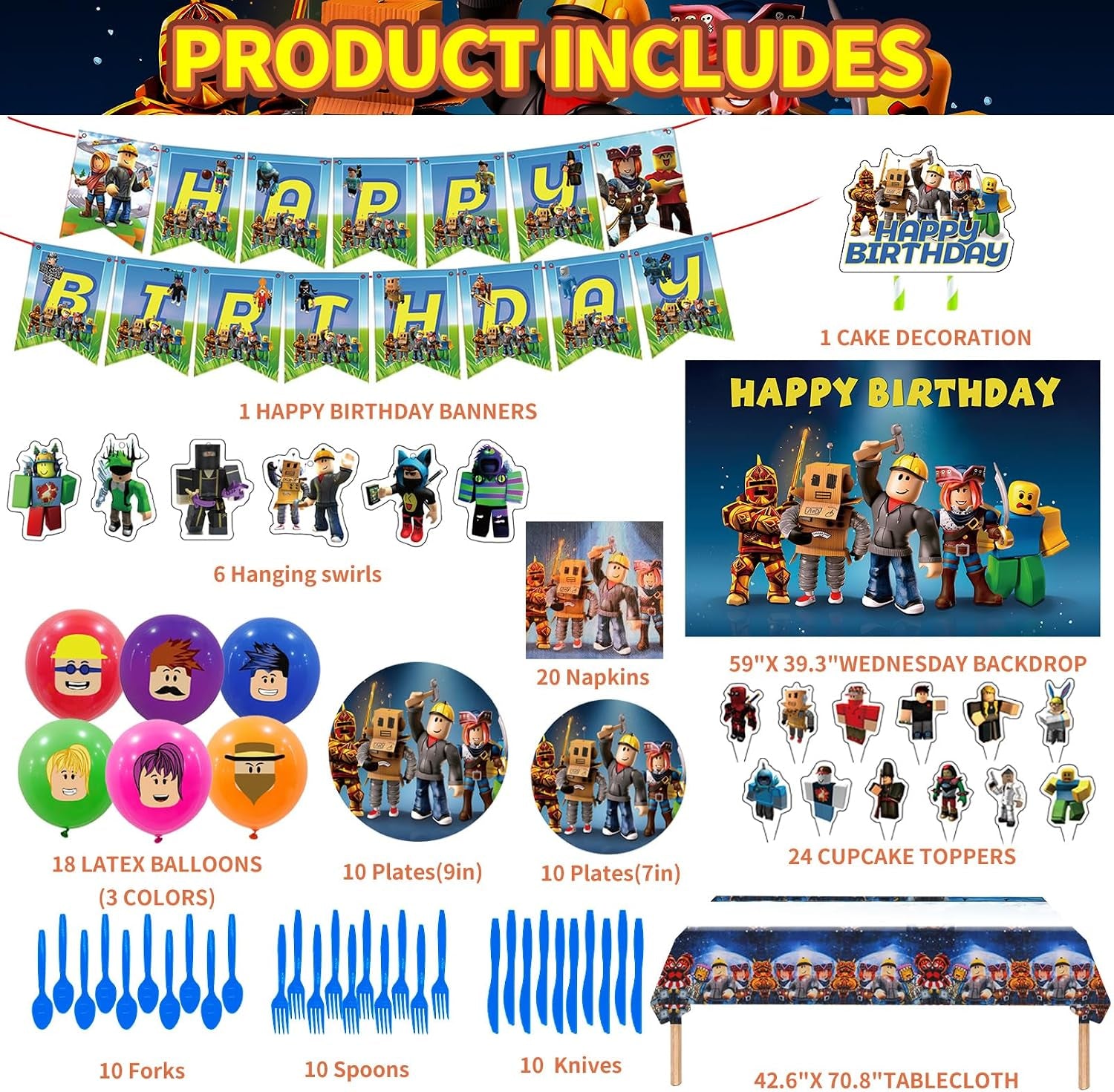 Birthday Party Decorations - Theme Children'S Party Supplies Included Happy Birthday Banner, Backdrop, Hanging Swirls, Tablecloth, Cupcake Cake Toppers, Plates, Tableware, Napkins, Balloons