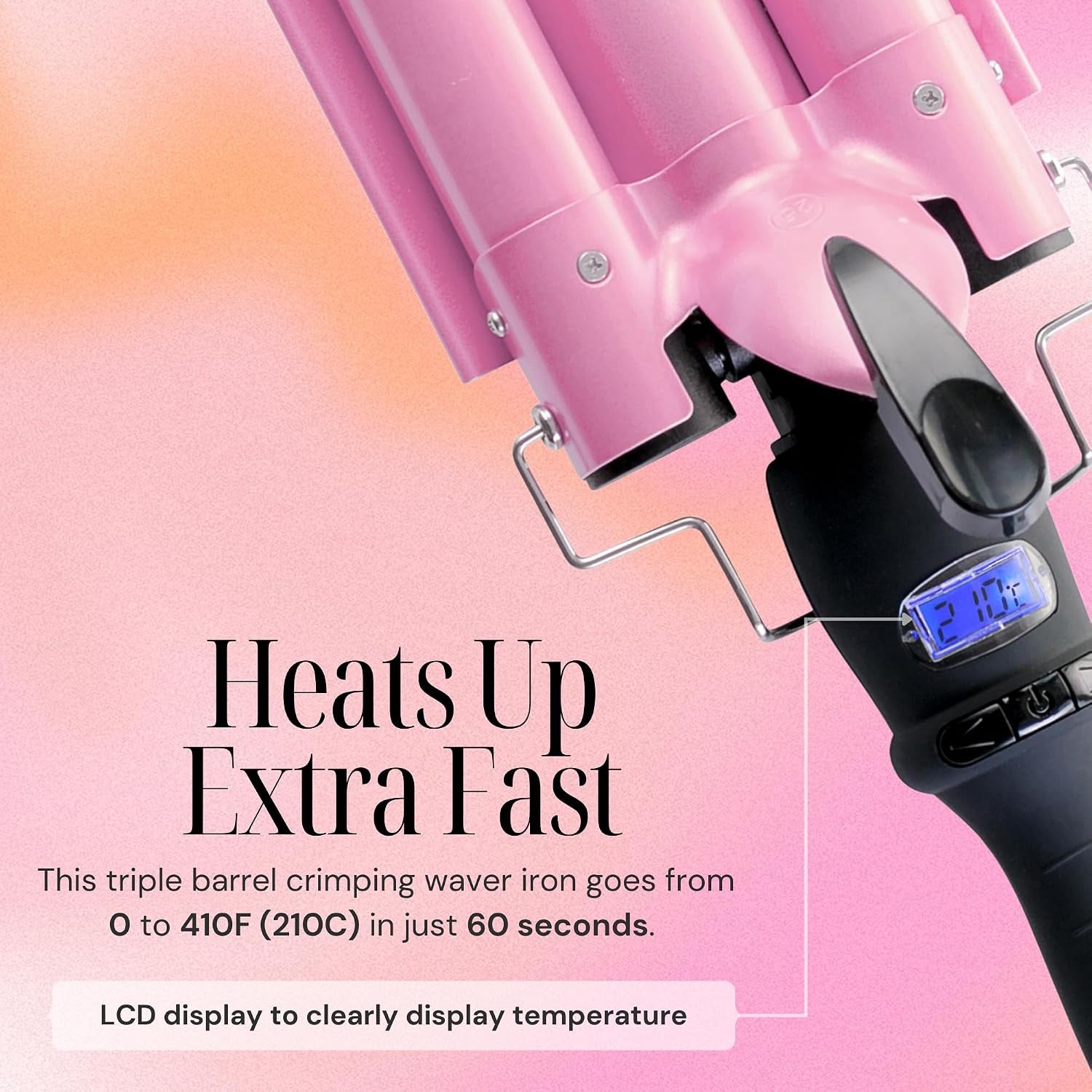 Three Barrel Curling Iron Wand Hair Waver with LCD Temperature Display - 1 Inch Ceramic Tourmaline Triple Barrels, Dual Voltage Crimp