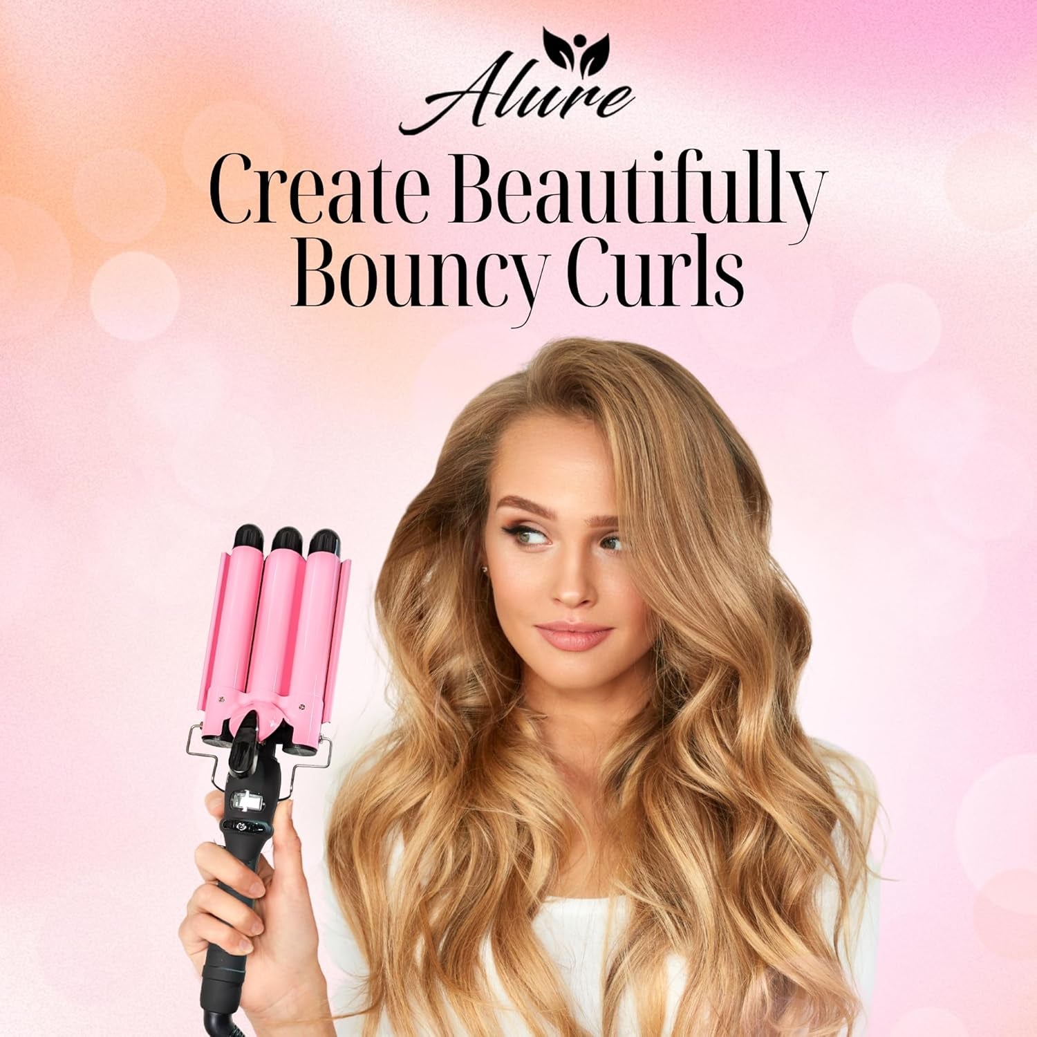 Three Barrel Curling Iron Wand Hair Waver with LCD Temperature Display - 1 Inch Ceramic Tourmaline Triple Barrels, Dual Voltage Crimp