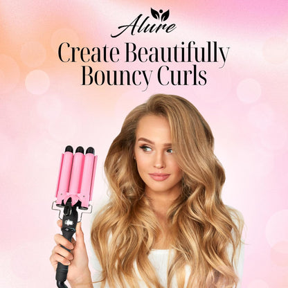 Three Barrel Curling Iron Wand Hair Waver with LCD Temperature Display - 1 Inch Ceramic Tourmaline Triple Barrels, Dual Voltage Crimp