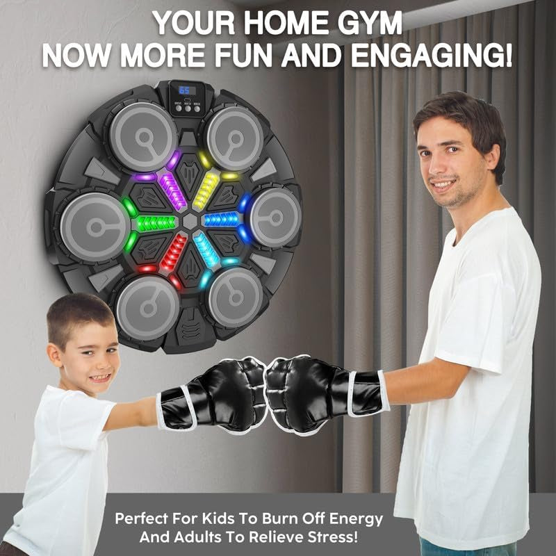 Music Boxing Machine Sport Toys for Kids and Adults,Wall Mounted Bluetooth Smart Punching Target,Training Pad Toy with Boxing Glove,Ideas Toys for Boys Girls Kids 3 4 5 6 7 8 9 10 11 12+ Years Old