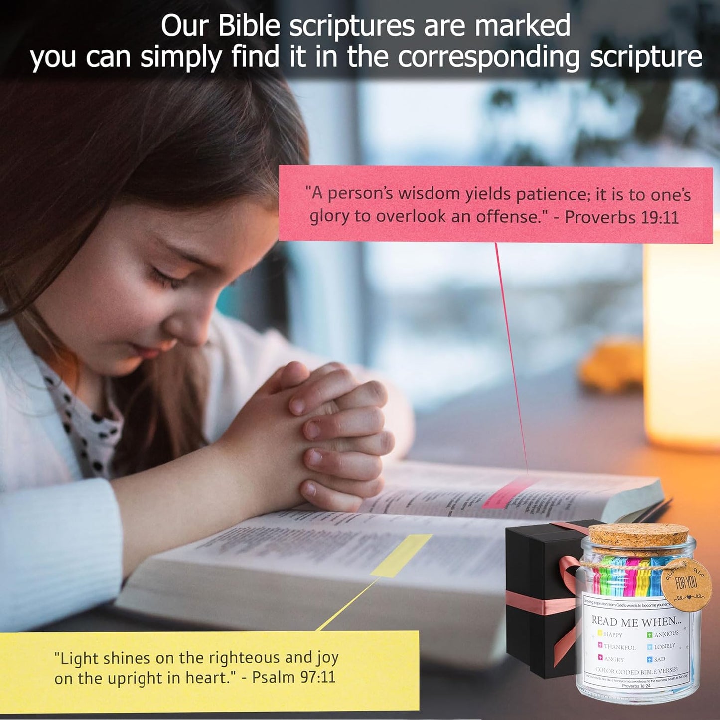 Bible Verse Jar, Read Me When Bible Verses Jar for Daily Encouragement - Christian Gifts for Women, Mothers Day Gift for Mom, Birthday Gifts, Graduation Gift, Prayer Cards with a 48-Inch Ribbon Bow