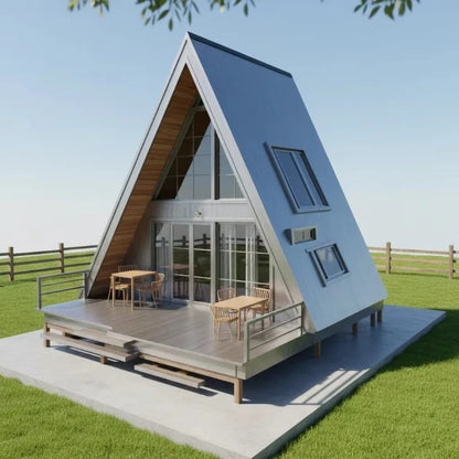 Customized Prefab Triangle House 20Ft 40Ft Portable Steel Frame Home with Sandwich Panel for Outdoor Camping Shelter