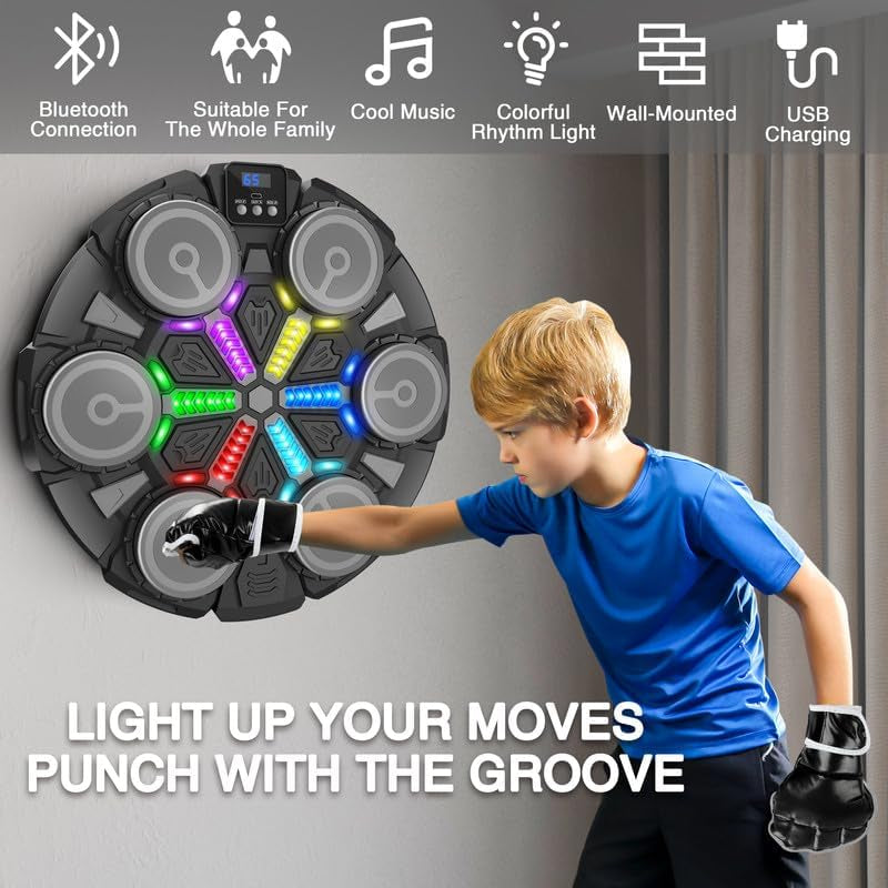 Music Boxing Machine Sport Toys for Kids and Adults,Wall Mounted Bluetooth Smart Punching Target,Training Pad Toy with Boxing Glove,Ideas Toys for Boys Girls Kids 3 4 5 6 7 8 9 10 11 12+ Years Old