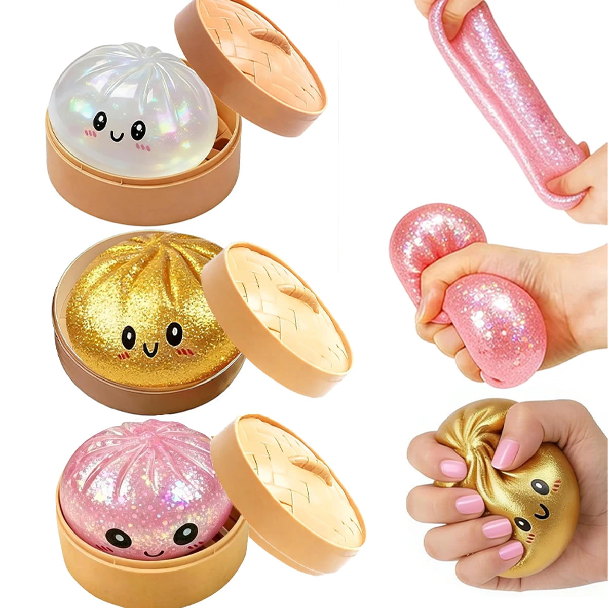 1~3Pcs Dumpling Pressure Squishies Cute Colorful Bun Ball Slow Rising Stress Relief Fidget Toy for Kids Adults Anti-Anxiety Gift