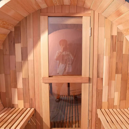 Fas Sauna Solid Wood Garden Panoramic Barrel Outdoor Sauna with Wood Stove