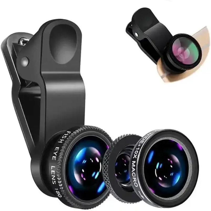 3In1 Fisheye Wide Angle Micro Camera Lens for Iphone Xiaomi Redmi 3In1 Zoom Fish Eye Len on Smartphone Lenses with Phone Clip
