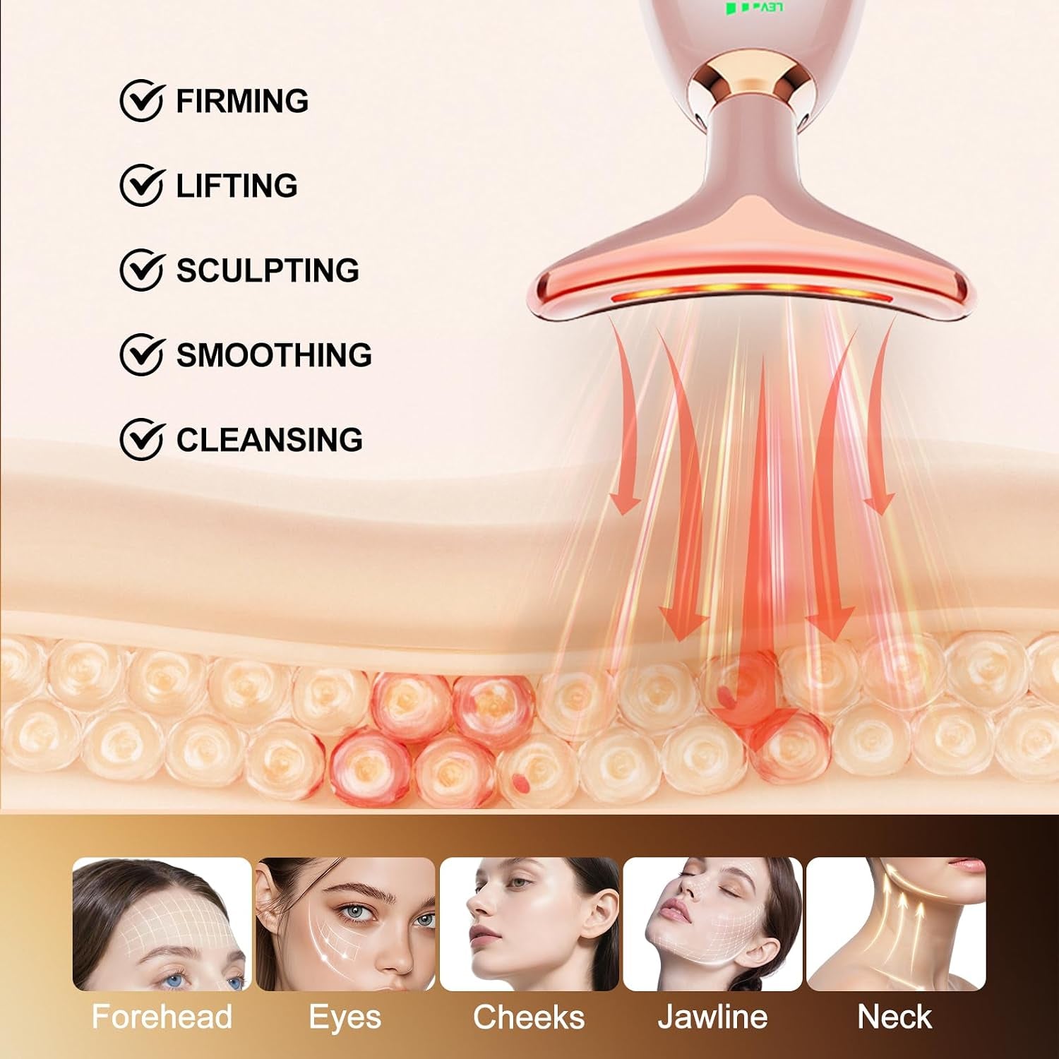 Facial Massager, 7 Color Face and Neck Massager for Skin Care, Portable Beauty Skin Care Tools, Pink