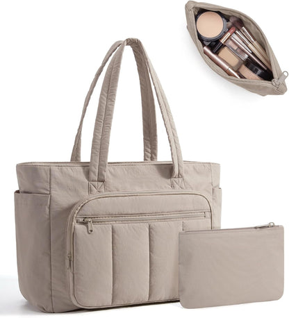 Tote Bag for Women, 2 Set Tote Bag with Zipper, Quilted Nurse Handbags for Work Travel College | 20L Capacity