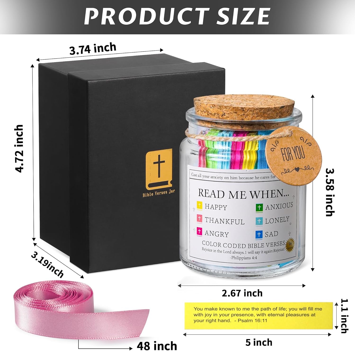 Bible Verse Jar, Read Me When Bible Verses Jar for Daily Encouragement - Christian Gifts for Women, Mothers Day Gift for Mom, Birthday Gifts, Graduation Gift, Prayer Cards with a 48-Inch Ribbon Bow