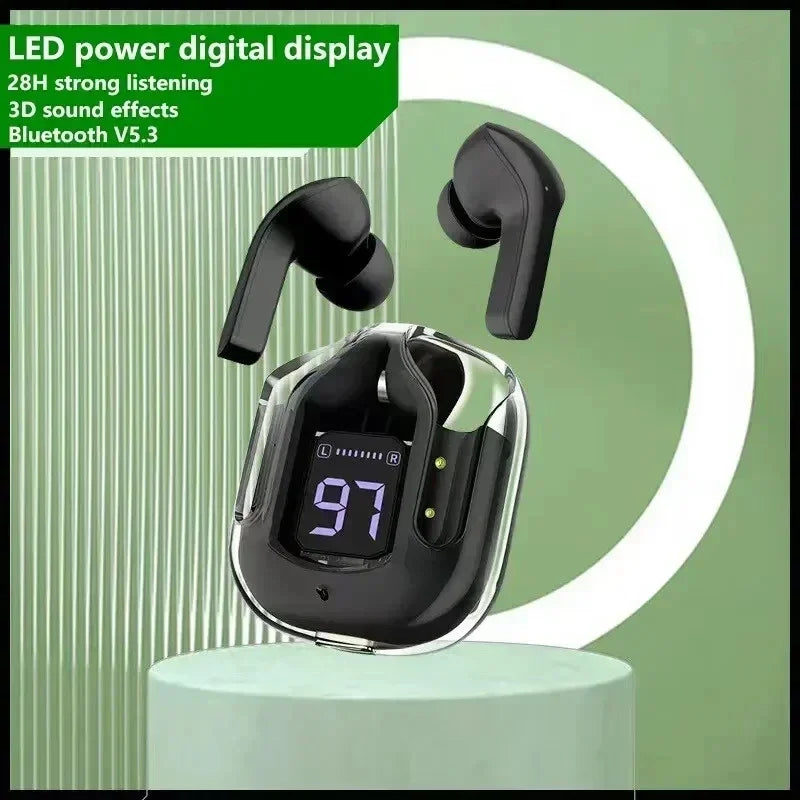 TWS Wireless Bluetooth Earphone Noise Canceling Hifi Stereo Sport Headphones with Digital Display Transparent Charging Case