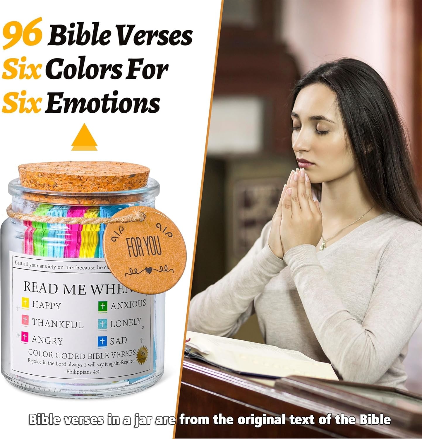 Bible Verse Jar, Read Me When Bible Verses Jar for Daily Encouragement - Christian Gifts for Women, Mothers Day Gift for Mom, Birthday Gifts, Graduation Gift, Prayer Cards with a 48-Inch Ribbon Bow