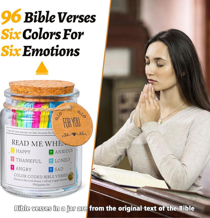 Bible Verse Jar, Read Me When Bible Verses Jar for Daily Encouragement - Christian Gifts for Women, Mothers Day Gift for Mom, Birthday Gifts, Graduation Gift, Prayer Cards with a 48-Inch Ribbon Bow