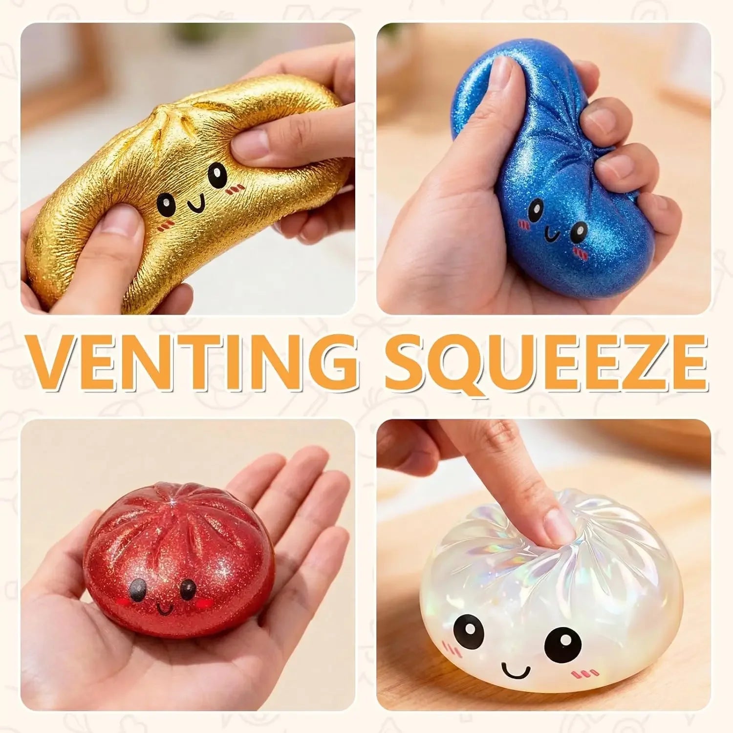 1~3Pcs Dumpling Pressure Squishies Cute Colorful Bun Ball Slow Rising Stress Relief Fidget Toy for Kids Adults Anti-Anxiety Gift