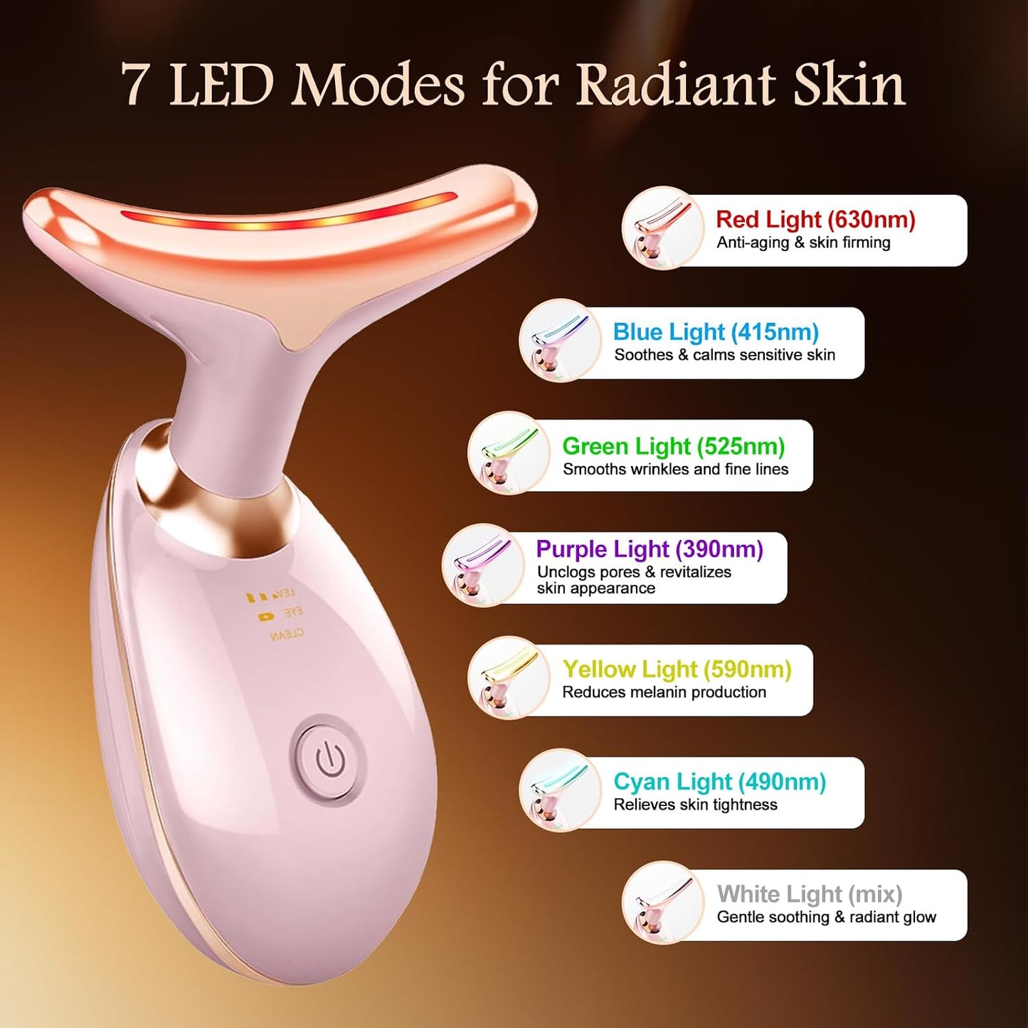 Facial Massager, 7 Color Face and Neck Massager for Skin Care, Portable Beauty Skin Care Tools, Pink