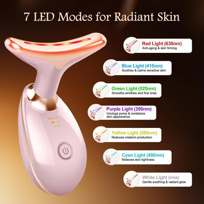 Facial Massager, 7 Color Face and Neck Massager for Skin Care, Portable Beauty Skin Care Tools, Pink